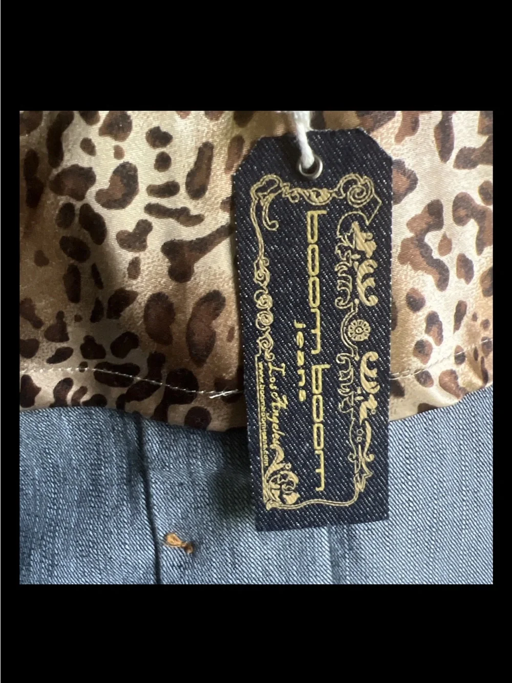 Boom Boom Jeans Double Breasted Dark Denim Swing Jacket Y2K Leopard Button S